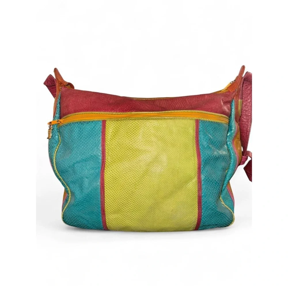 Vintage Sharif 80s 90s Multicolor Patchwork Leather Shoulder Bag Made in USA